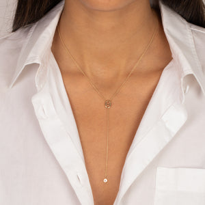 Mariner & Dangling Bezel Lariat Necklace 14K