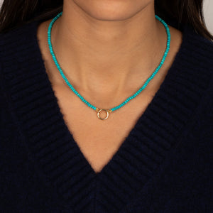 Turquoise Beaded Toggle Charm Necklace 14K