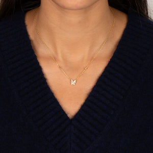 CZ & MOP Butterfly Accent Necklace