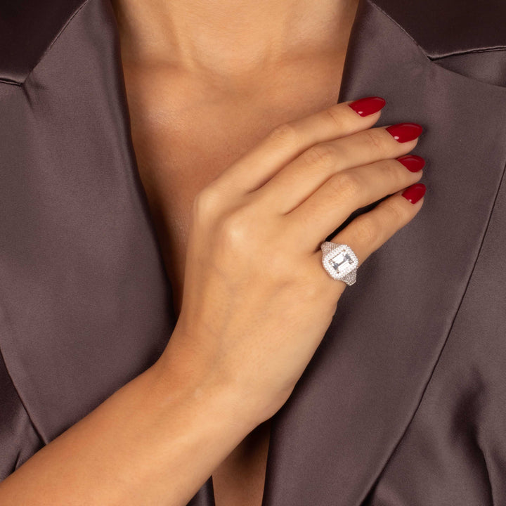 CZ Emerald-Cut Pavé Dome Pinky Ring – Adina Eden CZ Emerald-Cut Pavé Dome Pinky Ring – Adina Eden
