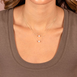  Double Pearl Pendant Chain Necklace 14K - Adina Eden's Jewels