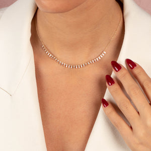  Diamond Solitaire X Baguette Half Tennis Necklace 14K - Adina Eden's Jewels