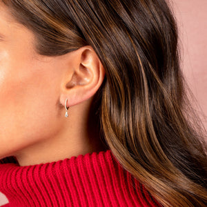  Diamond Dangling Solitaire Huggie Earring 14K - Adina Eden's Jewels