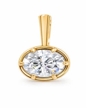 14K Gold / 4CT Lab Grown Diamond Oval Bezel Necklace Charm 14K - Adina Eden's Jewels