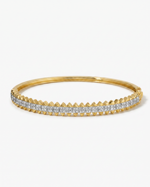 14K Gold Pave Double Row Spike Bangle Bracelet 14K - Adina Eden's Jewels