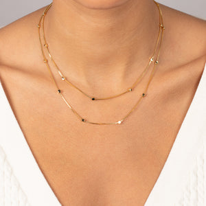  Mini Cube Accented Box Chain Necklace 14K - Adina Eden's Jewels