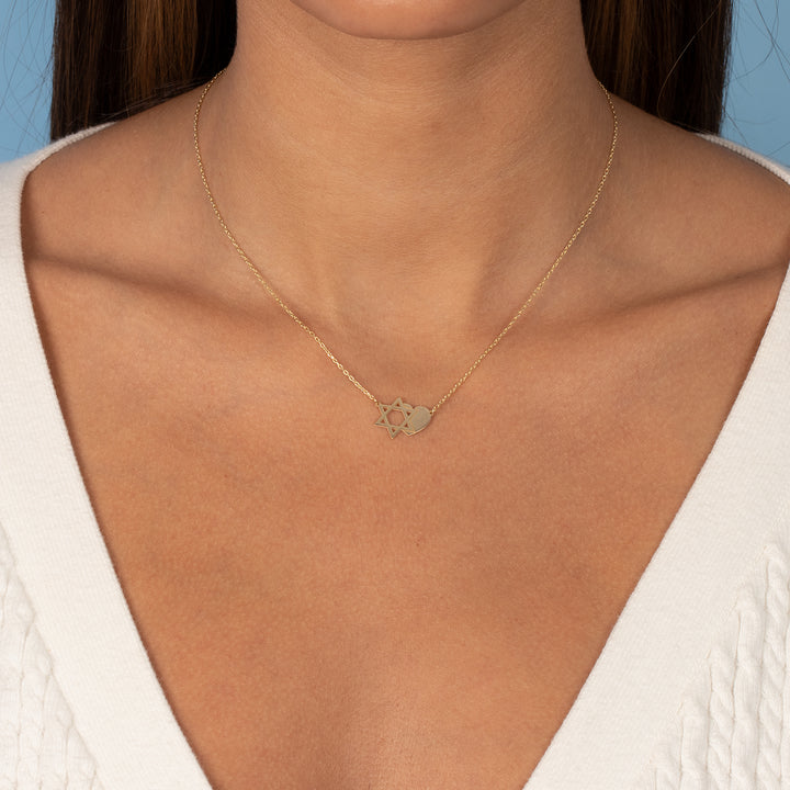  Star Of David X Heart Pendant Necklace - Adina Eden's Jewels