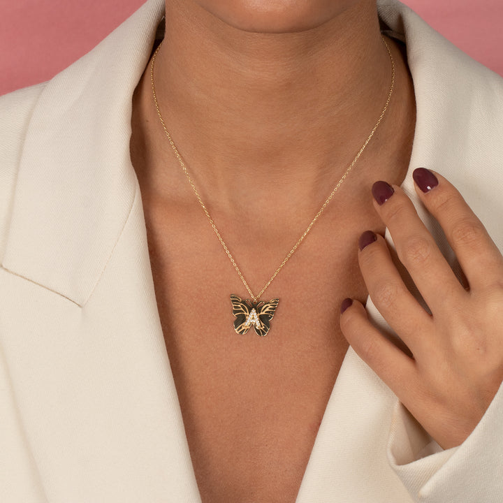  Pave Initial Butterfly Pendant Necklace - Adina Eden's Jewels