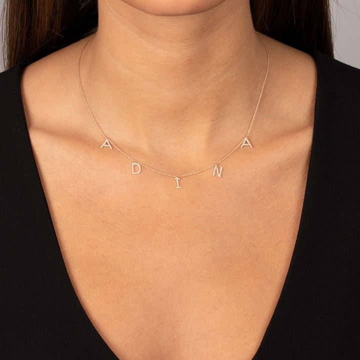  Diamond Block Name Necklace 14K - Adina Eden's Jewels