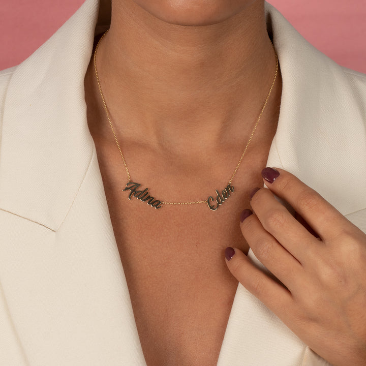 Adina Eden Solid Script Double Nameplate Necklace