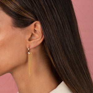  CZ Solitaire X Ball Chain Drop Stud Earring - Adina Eden's Jewels