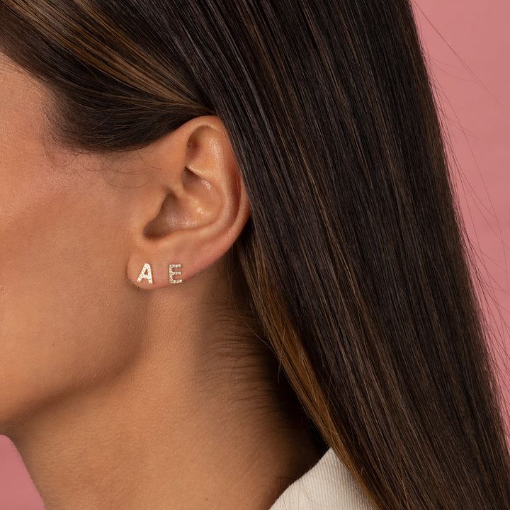  Diamond Pave Initial Stud Earring 14K - Adina Eden's Jewels