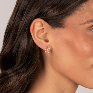 Pave Safety Pin Charm Stud Earring