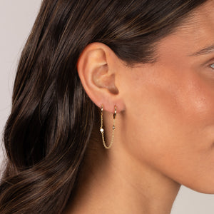 CZ Double Bezel Chain Huggie Earring