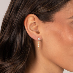 CZ Teardrop & Round Bezel Drop Stud Earring