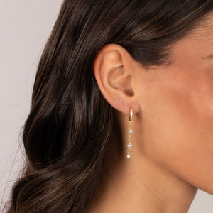 Dainty Pearl Drop Pave Huggie Earring