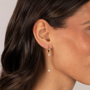 Double Pearl Drop Chain Huggie Earring