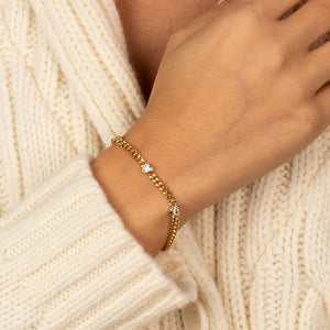 CZ Heart Bezel Cuban Chain Bracelet - Adina Eden's Jewels