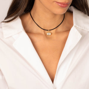 CZ Oval Bezel Charm & Rope Chain Choker Necklace