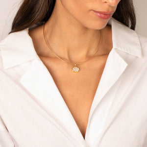 CZ Oval Bezel Charm Omega Chain Necklace