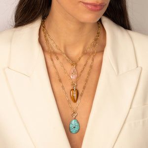 Evil Eye Elongated Heart Natural Stone & Clicker Toggle Necklace