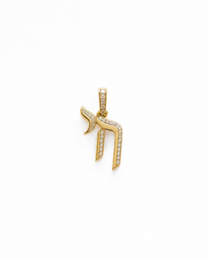 14K Gold Diamond Pave Shadow Chai Small Charm 14K - Adina Eden's Jewels