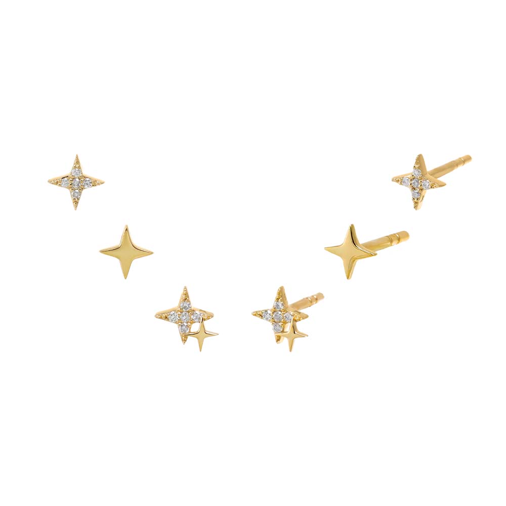 14K Gold Diamond Solid/Pave Starburst Earring Combo Set 14K - Adina Eden's Jewels