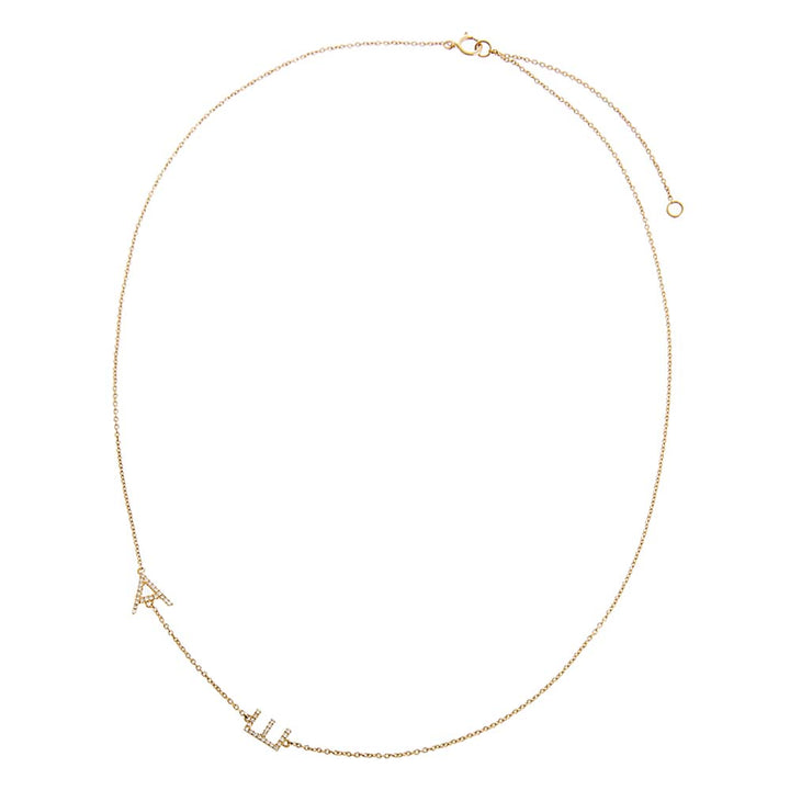  Diamond Pave Sideway Double Initial Necklace 14K - Adina Eden's Jewels