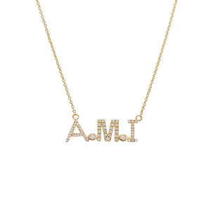 14K Gold Diamond Block Monogram Nameplate Necklace 14K - Adina Eden's Jewels