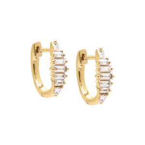14K Gold / Pair Diamond Graduated Baguette Huggie Earring 14K - Adina Eden's Jewels