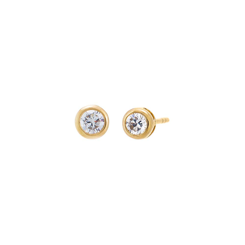 Lab Grown Diamond Solitaire Bezel Stud Earring 14K - Adina Eden's Jewels
