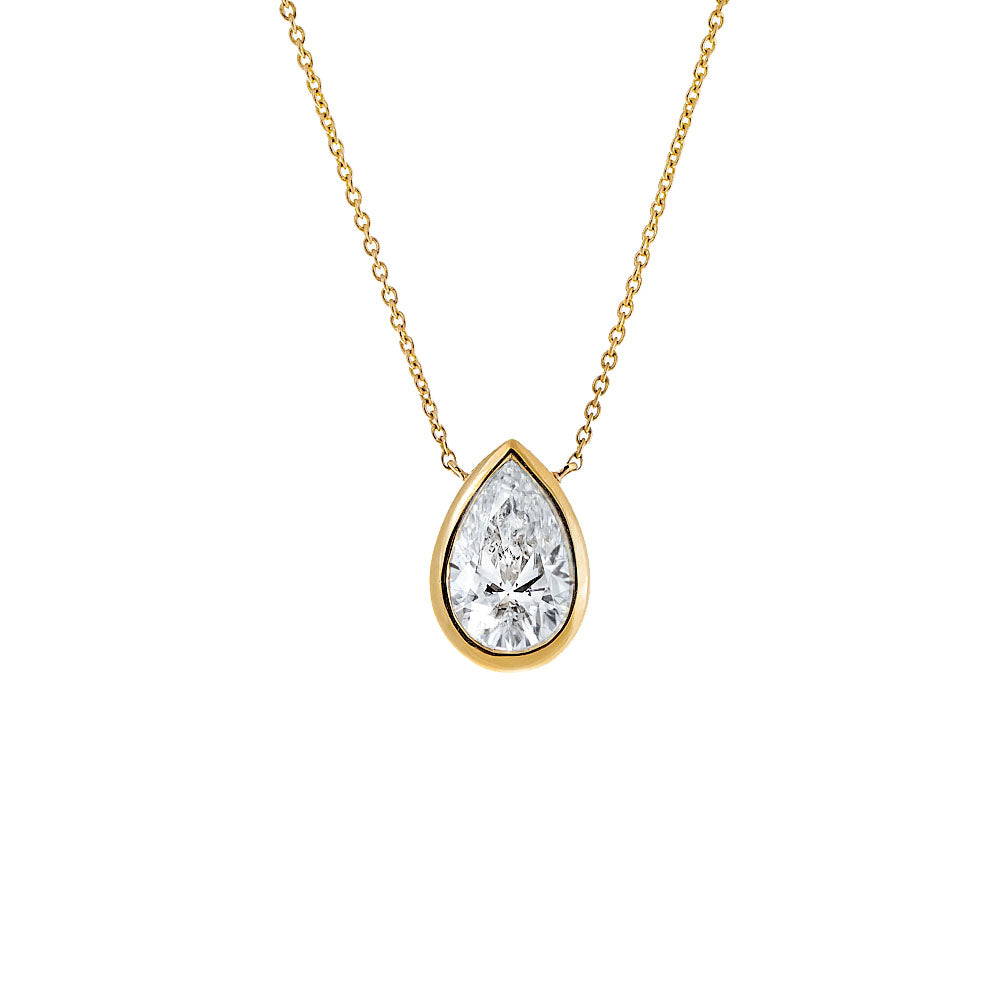  Lab Grown Diamond Pear Bezel Necklace 14K - Adina Eden's Jewels
