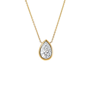 Lab Grown Diamond Pear Bezel Necklace 14K