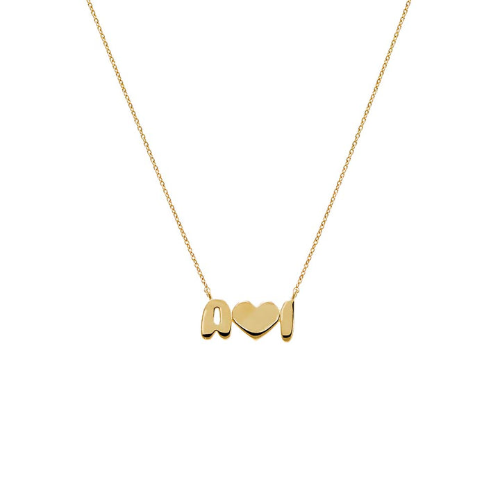 14K Gold Solid Bubble Double Initials Heart Necklace 14K - Adina Eden's Jewels