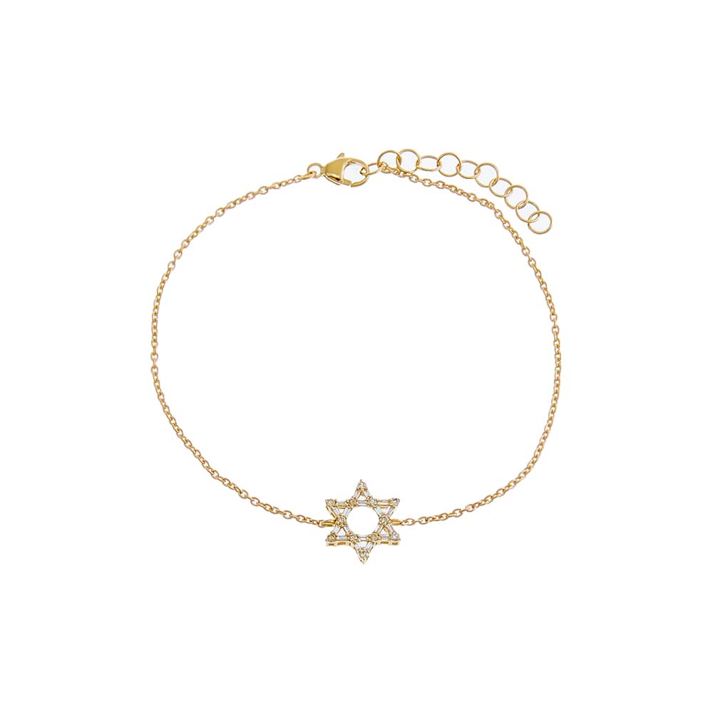 14K Gold Diamond Baguette Star Of David Bracelet 14K - Adina Eden's Jewels