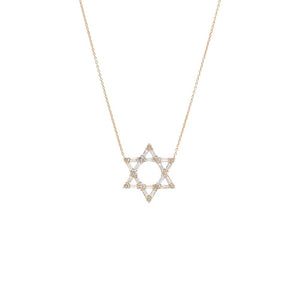 14K Gold Diamond Baguette X Solitaire Large Star Of David Necklace 14K - Adina Eden's Jewels