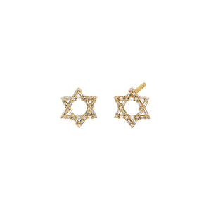 14K Gold Diamond Solitaire X Baguette Star of David Stud Earring 14K - Adina Eden's Jewels