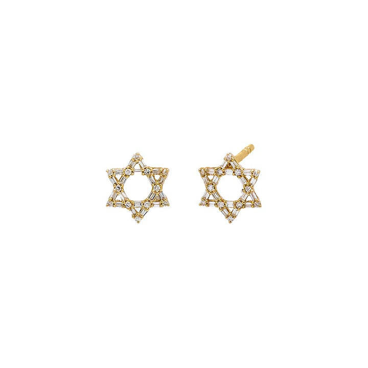 14K Gold Diamond Solitaire X Baguette Star of David Stud Earring 14K - Adina Eden's Jewels