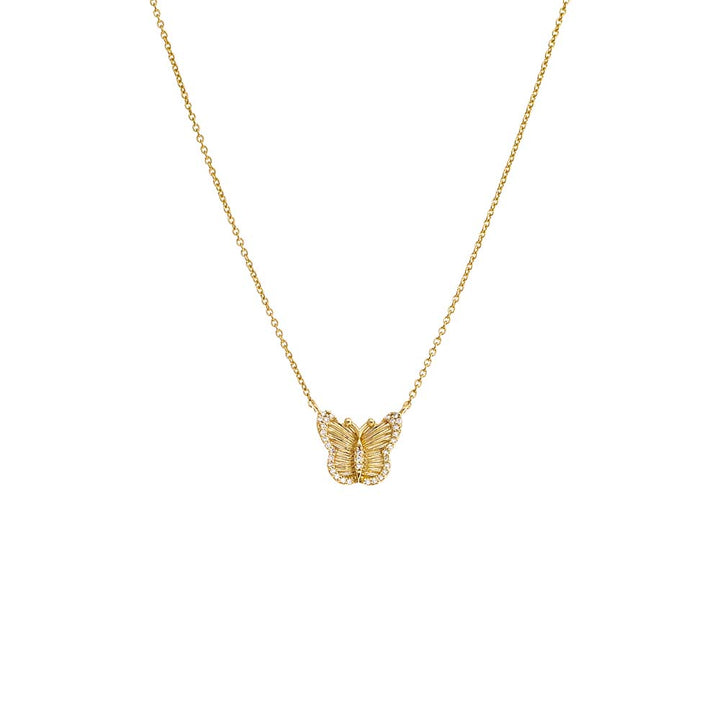 14K Gold Diamond Pave Ridged Butterfly Pendant Necklace 14K - Adina Eden's Jewels