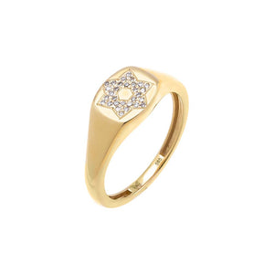 14K Gold / 3 Diamond Pave Star Of David Signet Ring 14K - Adina Eden's Jewels