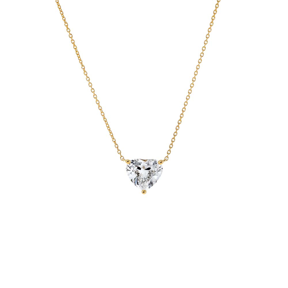 Lab Grown Diamond Heart Solitaire Necklace 14K - Adina Eden's Jewels
