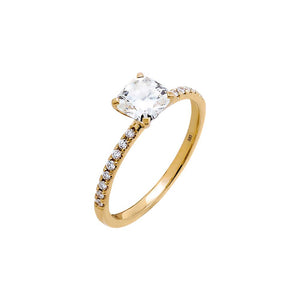 14K Gold / 6 Lab Grown Diamond Pave Cushion Cut Engagement Ring 14K - Adina Eden's Jewels