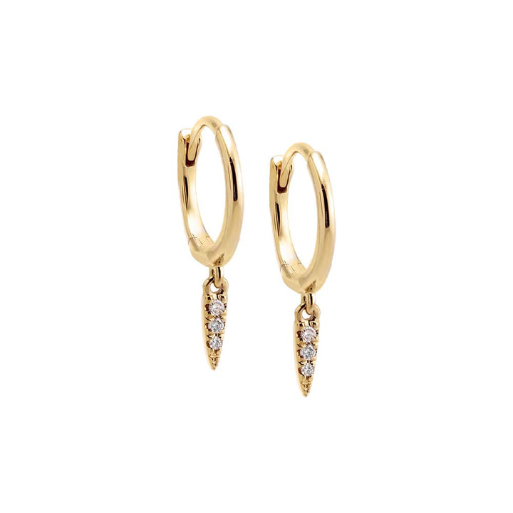 14K Gold / Pair Diamond Dangling Spike Huggie Earring 14K - Adina Eden's Jewels