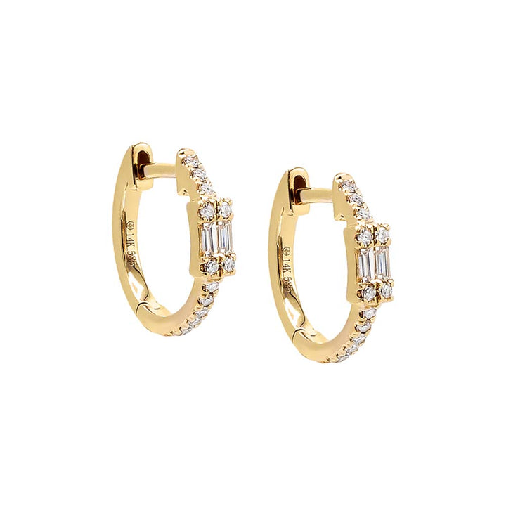 14K Gold / Pair Diamond Illusion Baguette Huggie Earring 14K - Adina Eden's Jewels