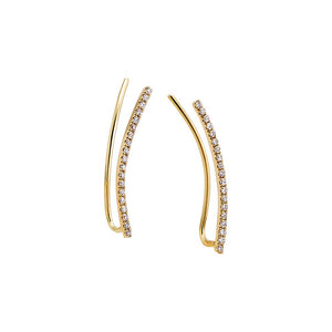 14K Gold Diamond Pave Curved Bar Ear Climber Earring 14K - Adina Eden's Jewels