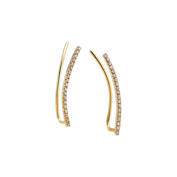 14K Gold Diamond Pave Curved Bar Ear Climber Earring 14K - Adina Eden's Jewels