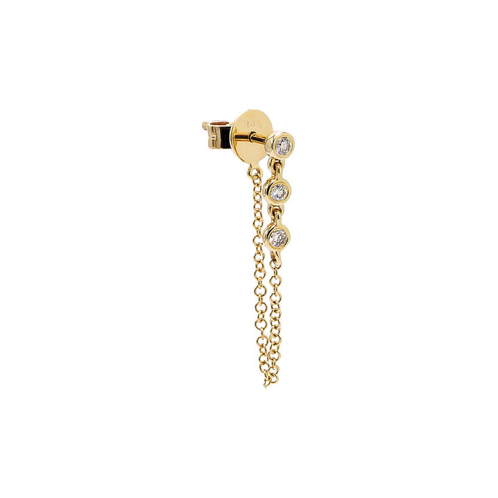 14K Gold / Single Triple Diamond Bezel Front Back Chain Stud Earring 14K - Adina Eden's Jewels