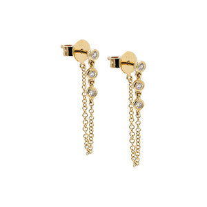 14K Gold / Pair Triple Diamond Bezel Front Back Chain Stud Earring 14K - Adina Eden's Jewels