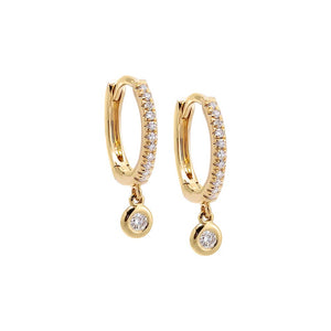 14K Gold / Pair Dangling Diamond Bezel Huggie Earring 14K - Adina Eden's Jewels