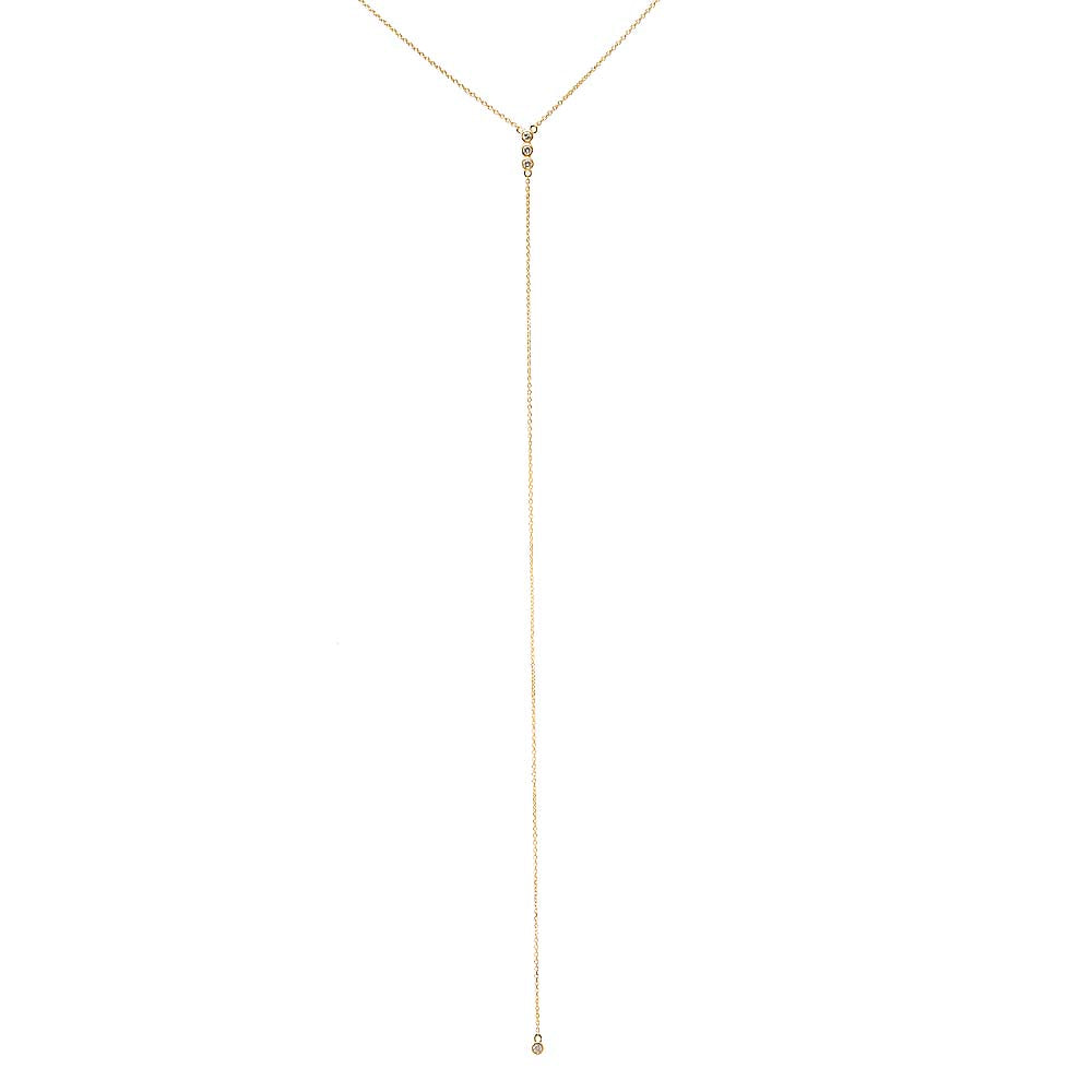 14K Gold Triple Diamond Bezel Lariat Necklace 14K - Adina Eden's Jewels